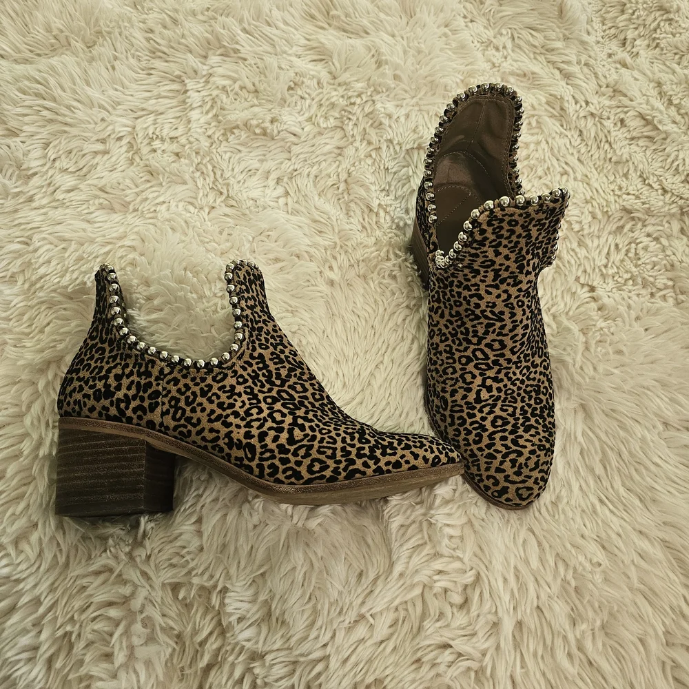Gianni Bini Leopard Print Ankle Boots with Rhinestone Detail